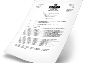 MD Certificates of Insurance for Property and Casualty Policies