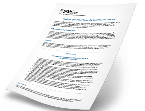 IRMI:  Liability Exposures of Nonprofit Directors and Officers